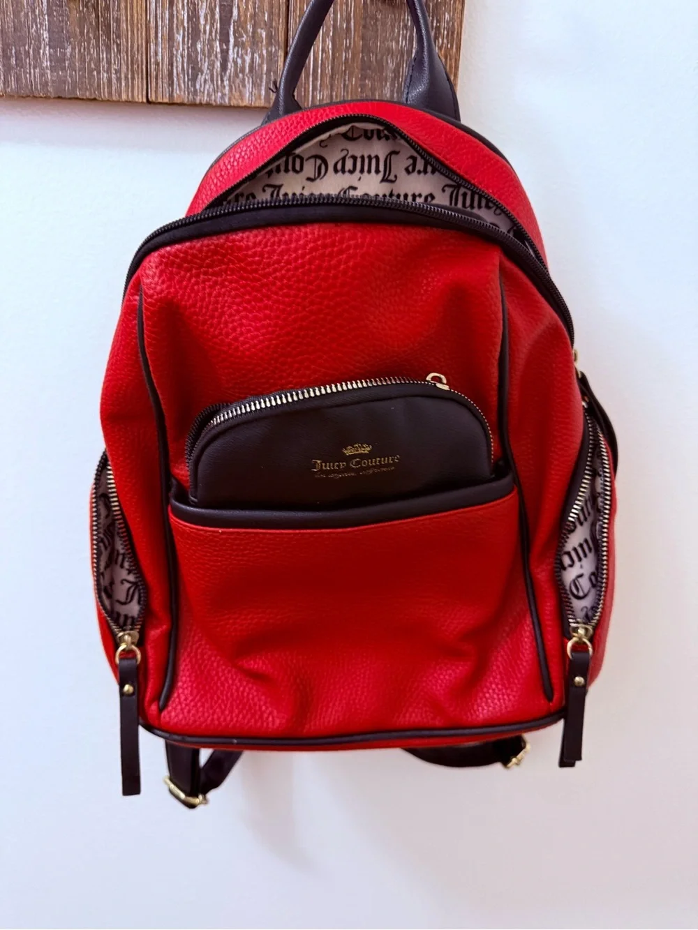 Juicy Couture Red Backpack with Black Trim and Gold Logo